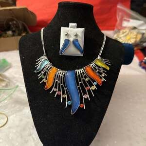 Crystal 'Flames' Necklace and Drop Earrings